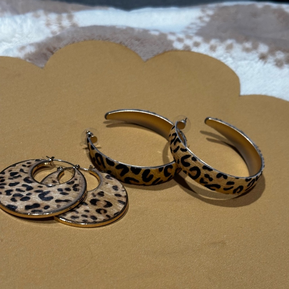 Leopard Print Hoop Earrings Set
